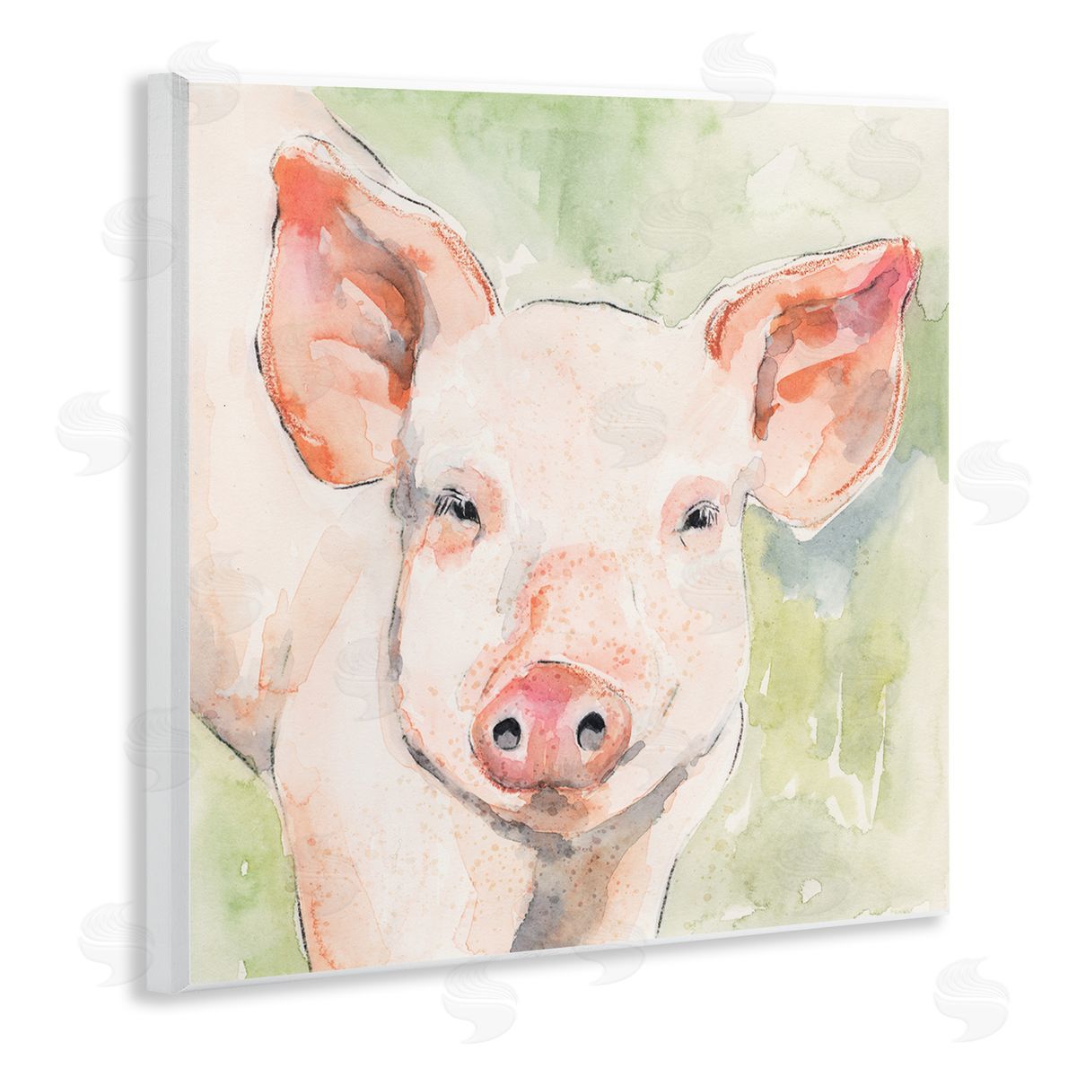 Victoria Barnes Pig Portrait on Green Wooden Wall Plaque Art Print