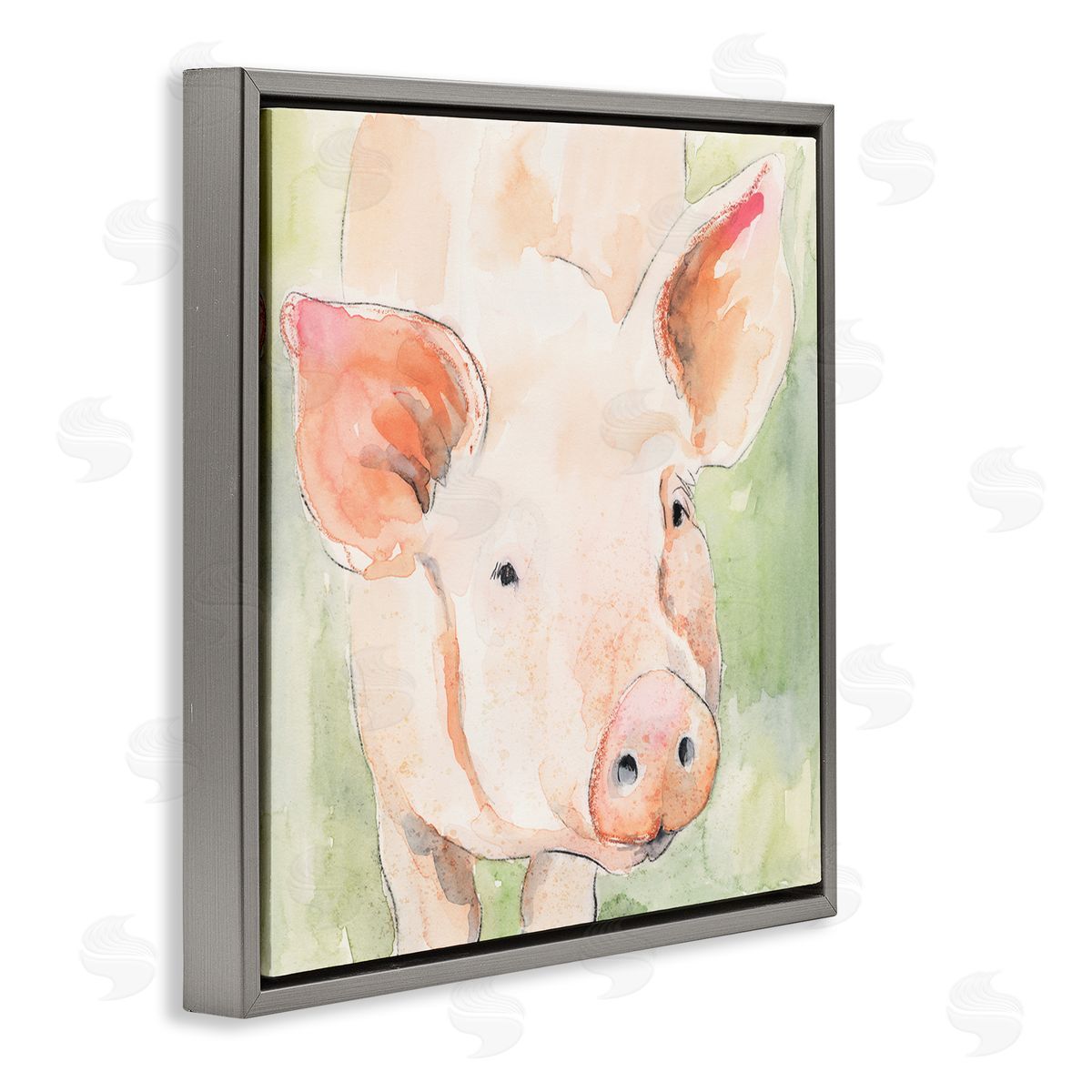 Victoria Barnes Modern Pig Portrait Gray Floating Frame Canvas Wall Art Print