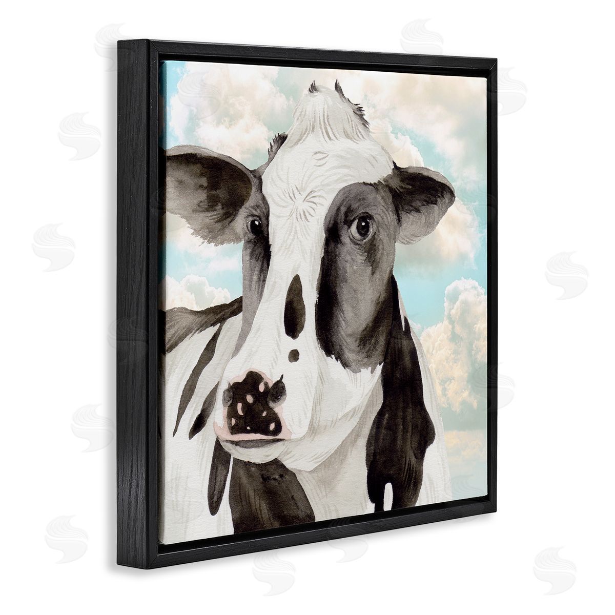 Melissa Wang Cow & Cloudy Sky Black Floating Frame Canvas Wall Art Print