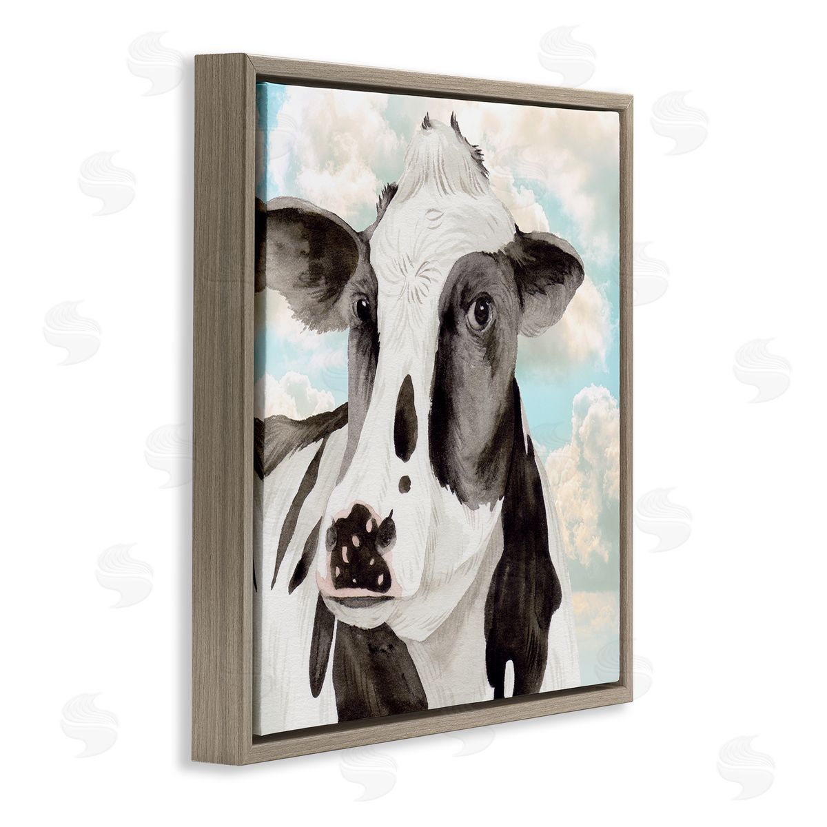 Melissa Wang Cow & Cloudy Sky Brown Floating Frame Canvas Wall Art Print
