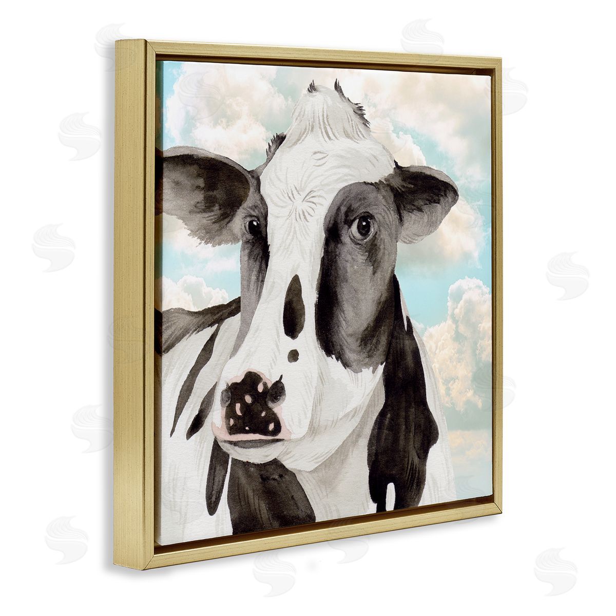 Melissa Wang Cow & Cloudy Sky Gold Floating Frame Canvas Wall Art Print