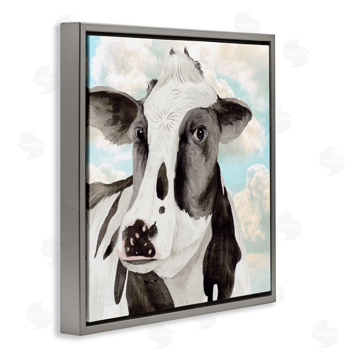 Melissa Wang Cow & Cloudy Sky Gray Floating Frame Canvas Wall Art Print