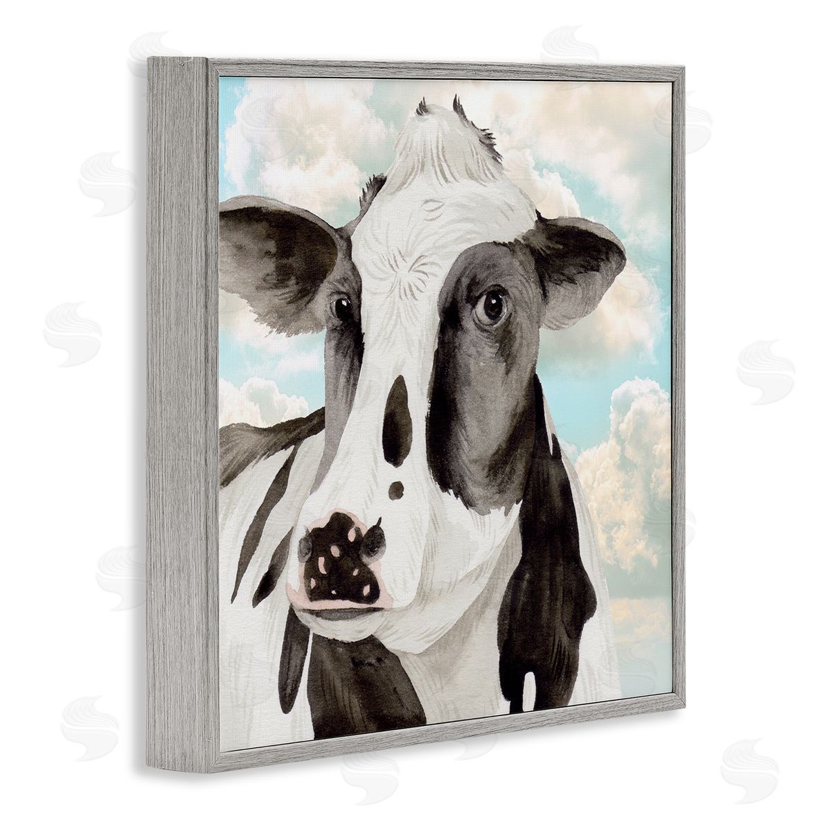 Melissa Wang Cow & Cloudy Sky Gray Framed Glicee Wall Art Print