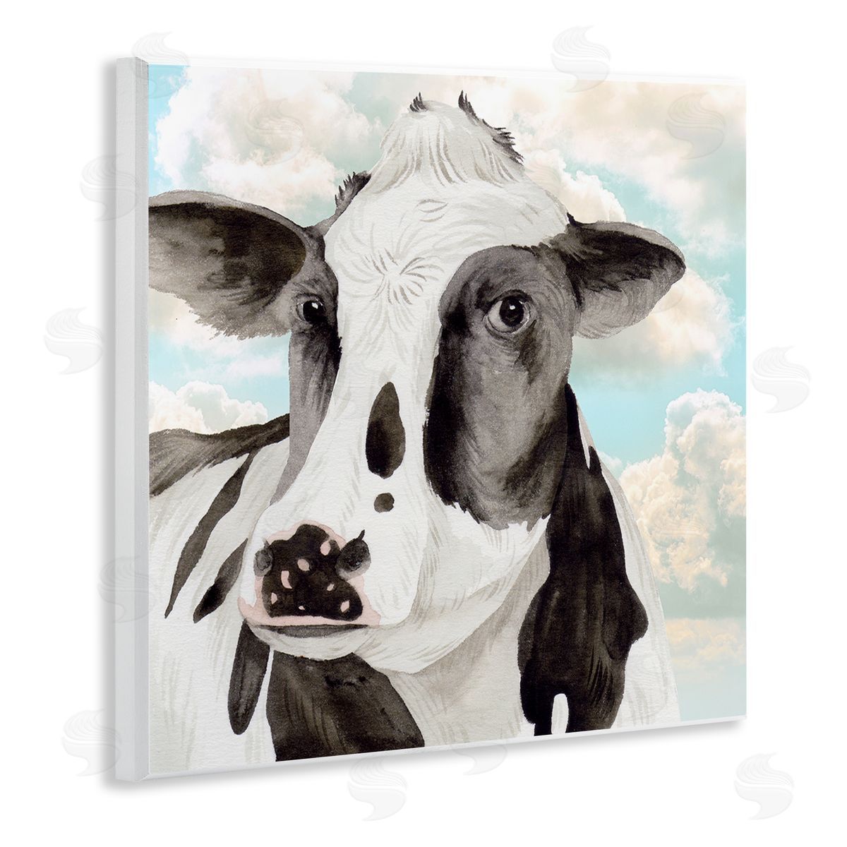 Melissa Wang Cow & Cloudy Sky Wooden Wall Plaque Art Print
