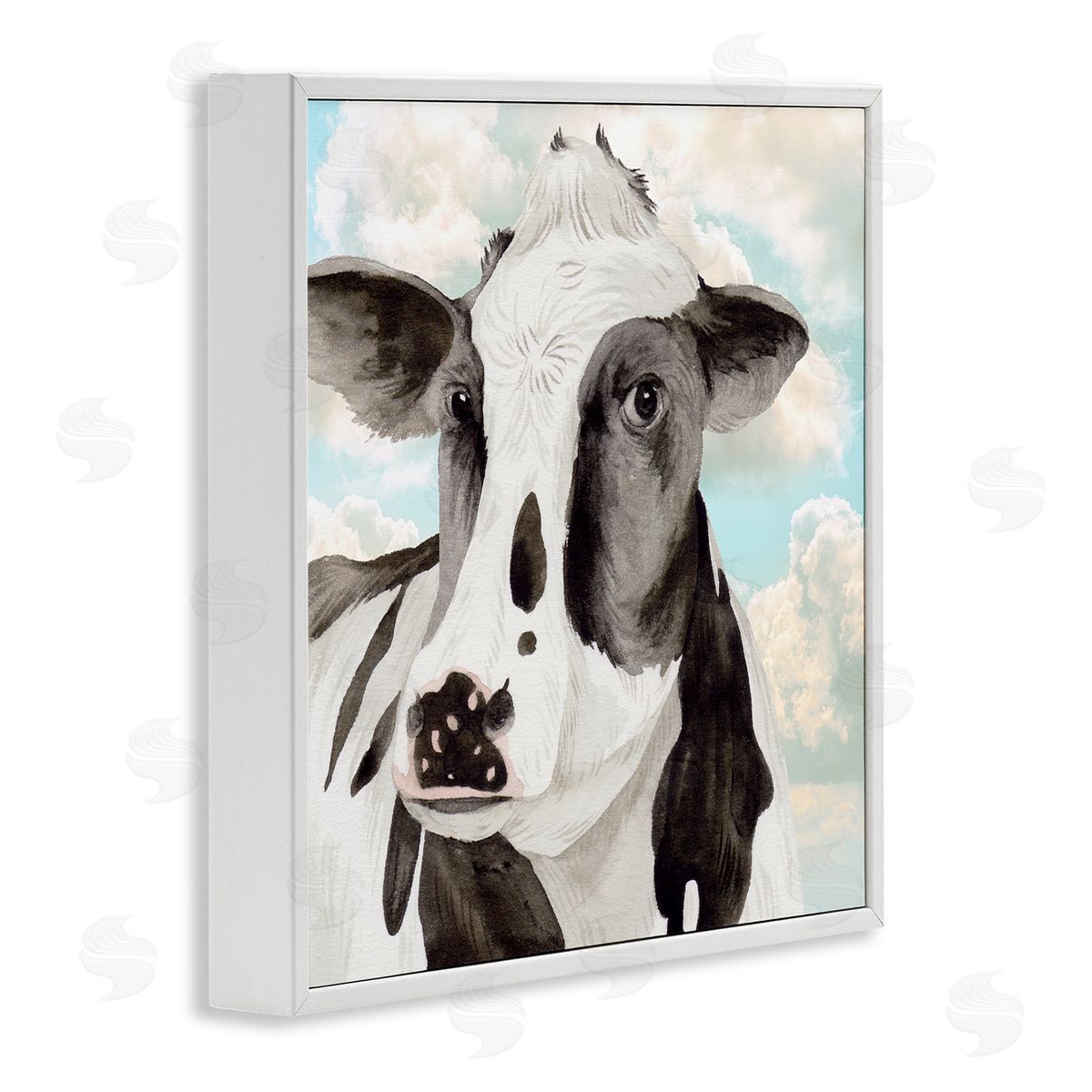 Melissa Wang Cow & Cloudy Sky White Framed Glicee Wall Art Print