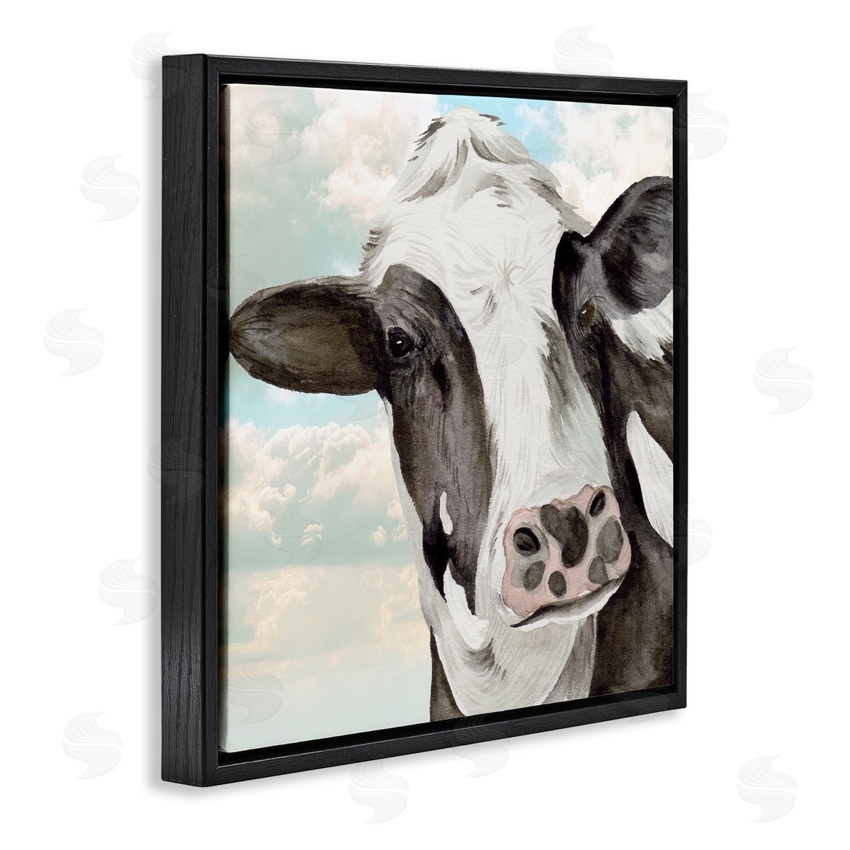 Melissa Wang Country Cow & Clouds Black Floating Frame Canvas Wall Art Print