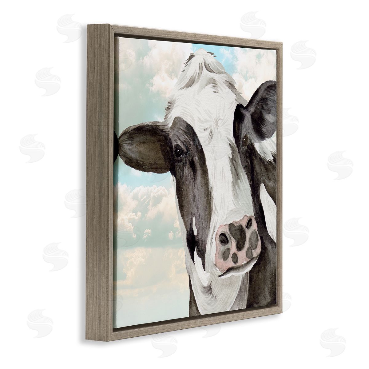 Melissa Wang Country Cow & Clouds Brown Floating Frame Canvas Wall Art Print