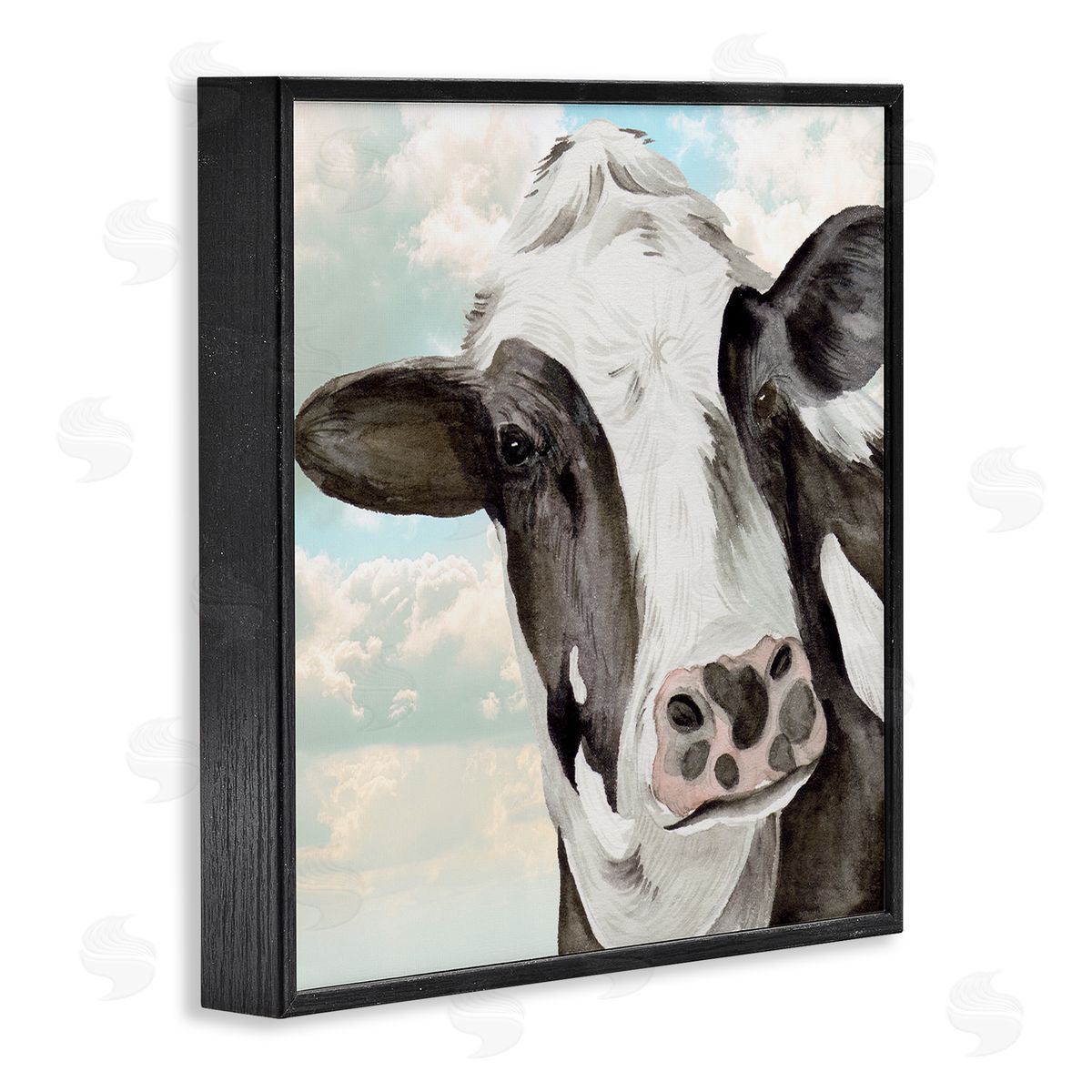 Melissa Wang Country Cow & Clouds Black Framed Glicee Wall Art Print