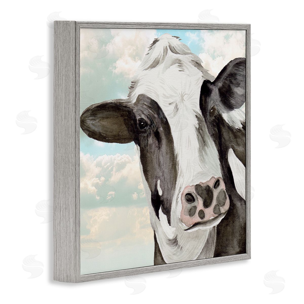 Melissa Wang Country Cow & Clouds Gray Framed Glicee Wall Art Print