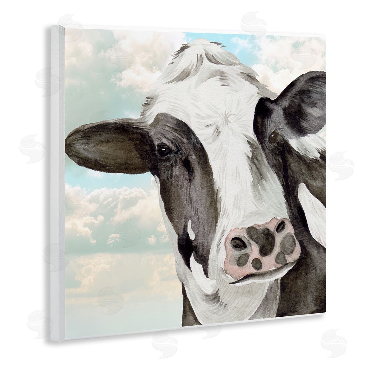Melissa Wang Country Cow & Clouds Wooden Wall Plaque Art Print