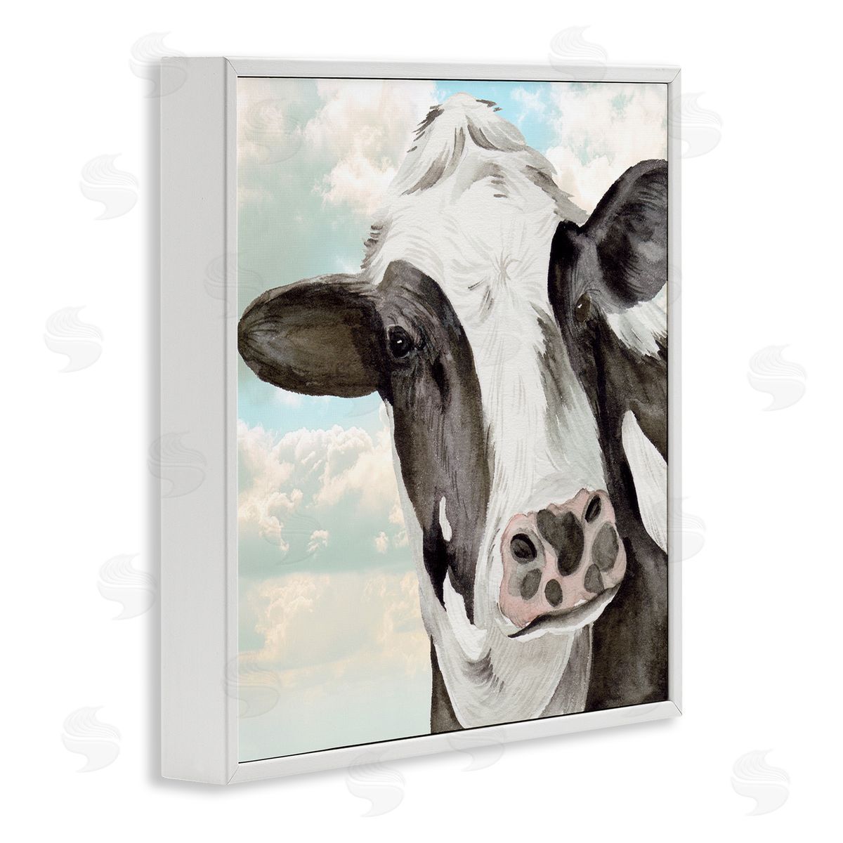 Melissa Wang Country Cow & Clouds White Framed Glicee Wall Art Print