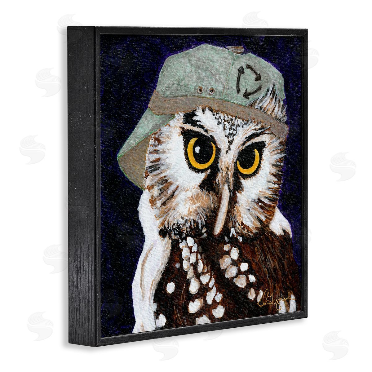Dlynn Roll Owl Wearing Hat Black Framed Glicee Wall Art Print