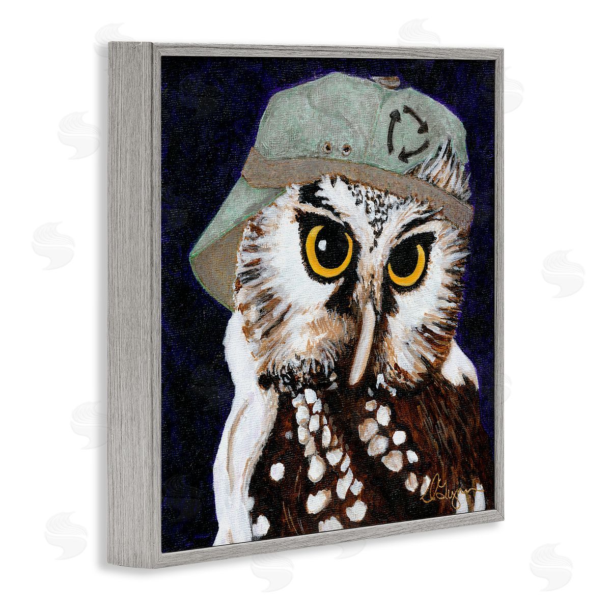 Dlynn Roll Owl Wearing Hat Gray Framed Glicee Wall Art Print