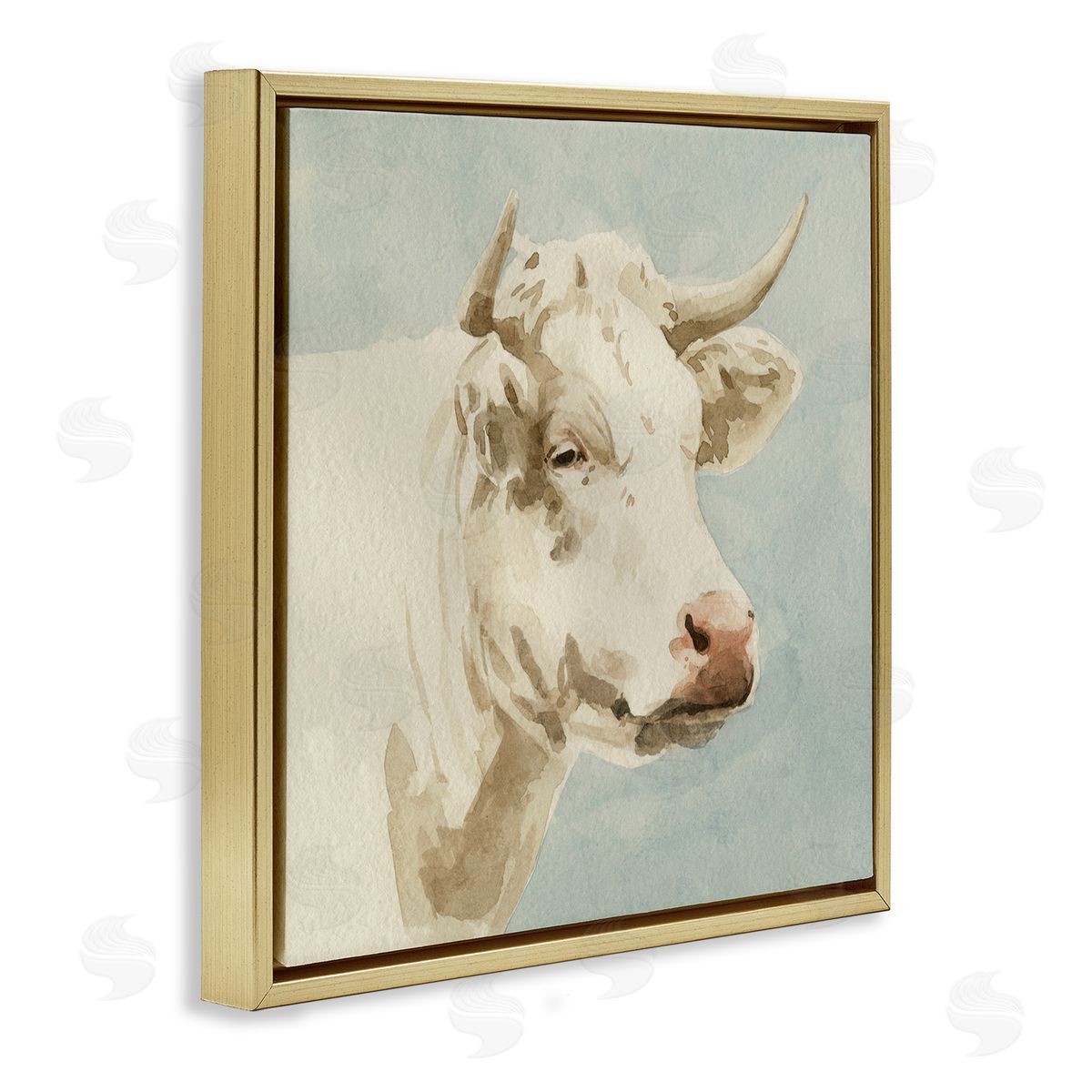 Emma Caroline White Cow Watercolor Gold Floating Frame Canvas Wall Art Print