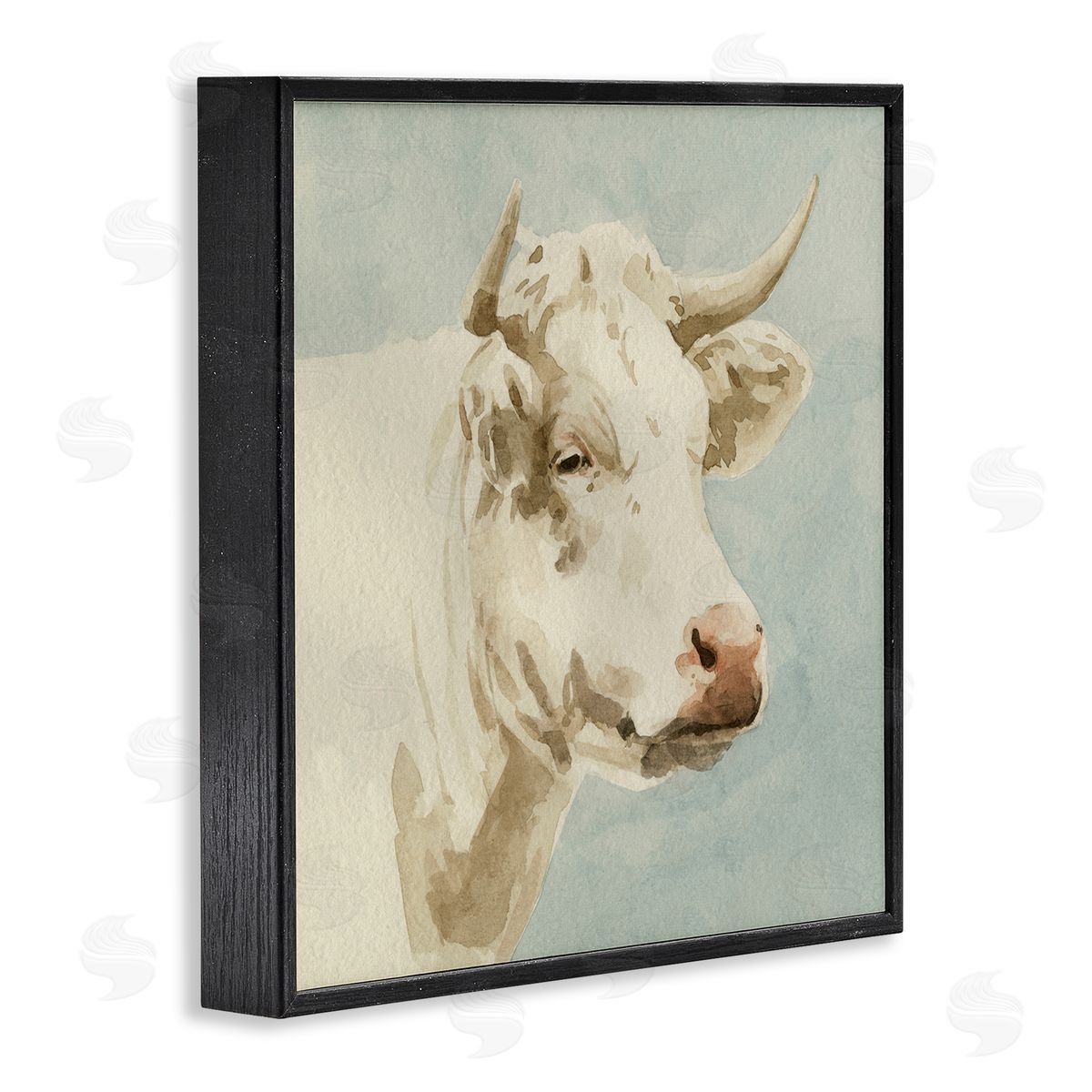 Emma Caroline White Cow Watercolor Black Framed Glicee Wall Art Print