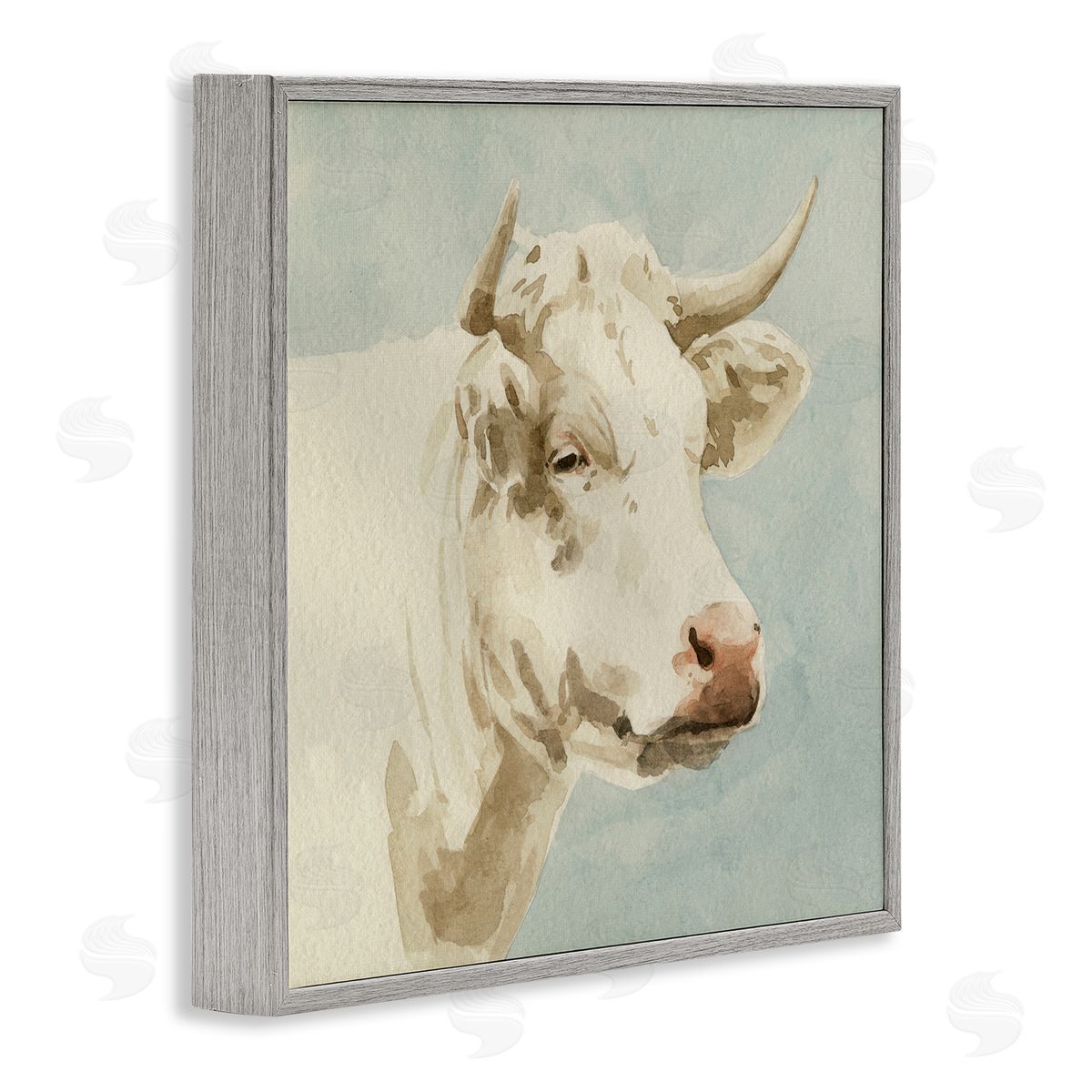 Emma Caroline White Cow Watercolor Gray Framed Glicee Wall Art Print