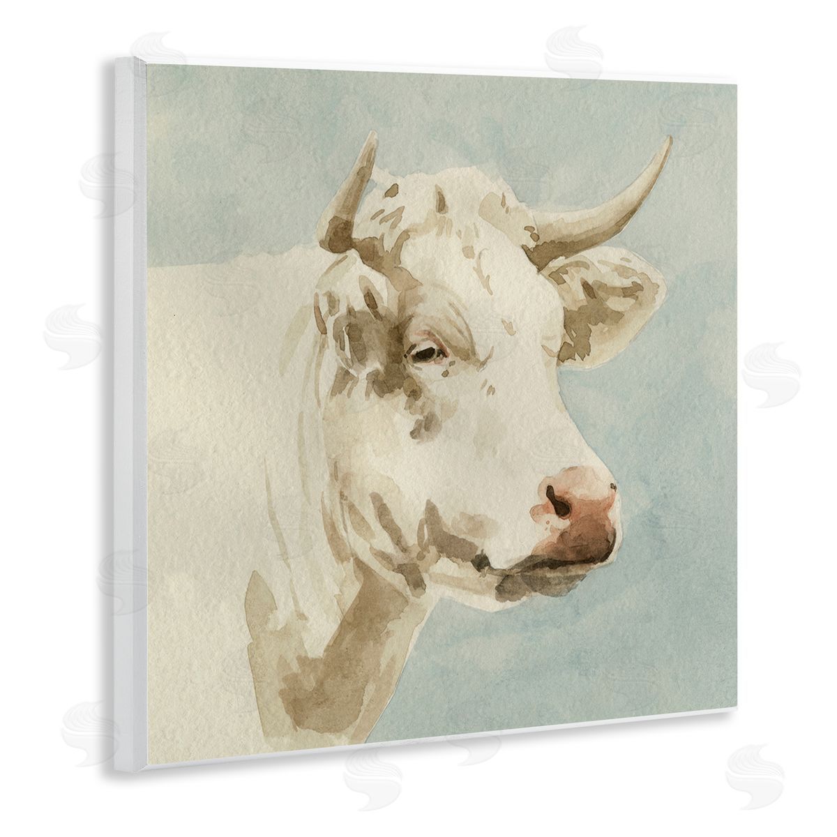 Emma Caroline White Cow Watercolor Wooden Wall Plaque Art Print