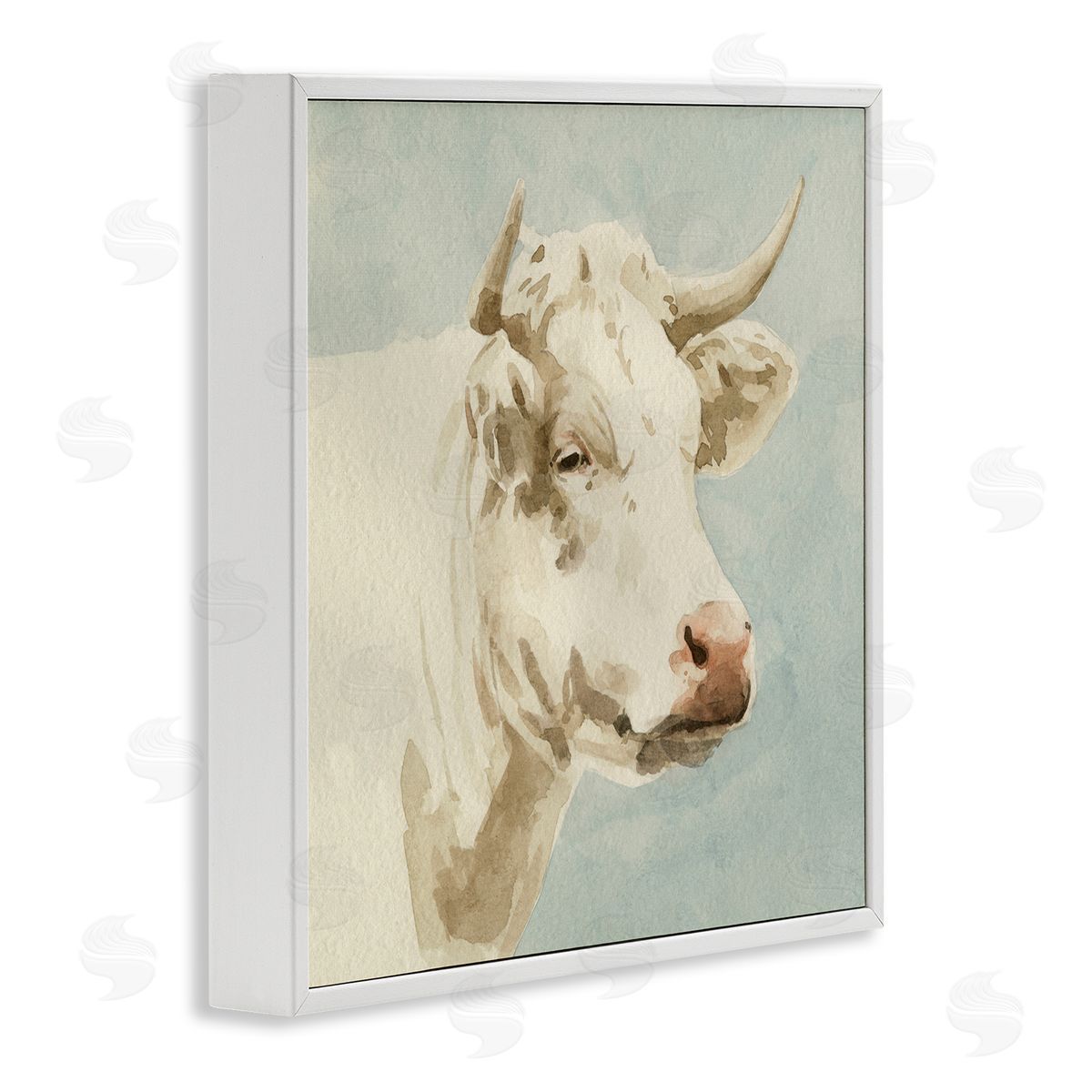 Emma Caroline White Cow Watercolor White Framed Glicee Wall Art Print