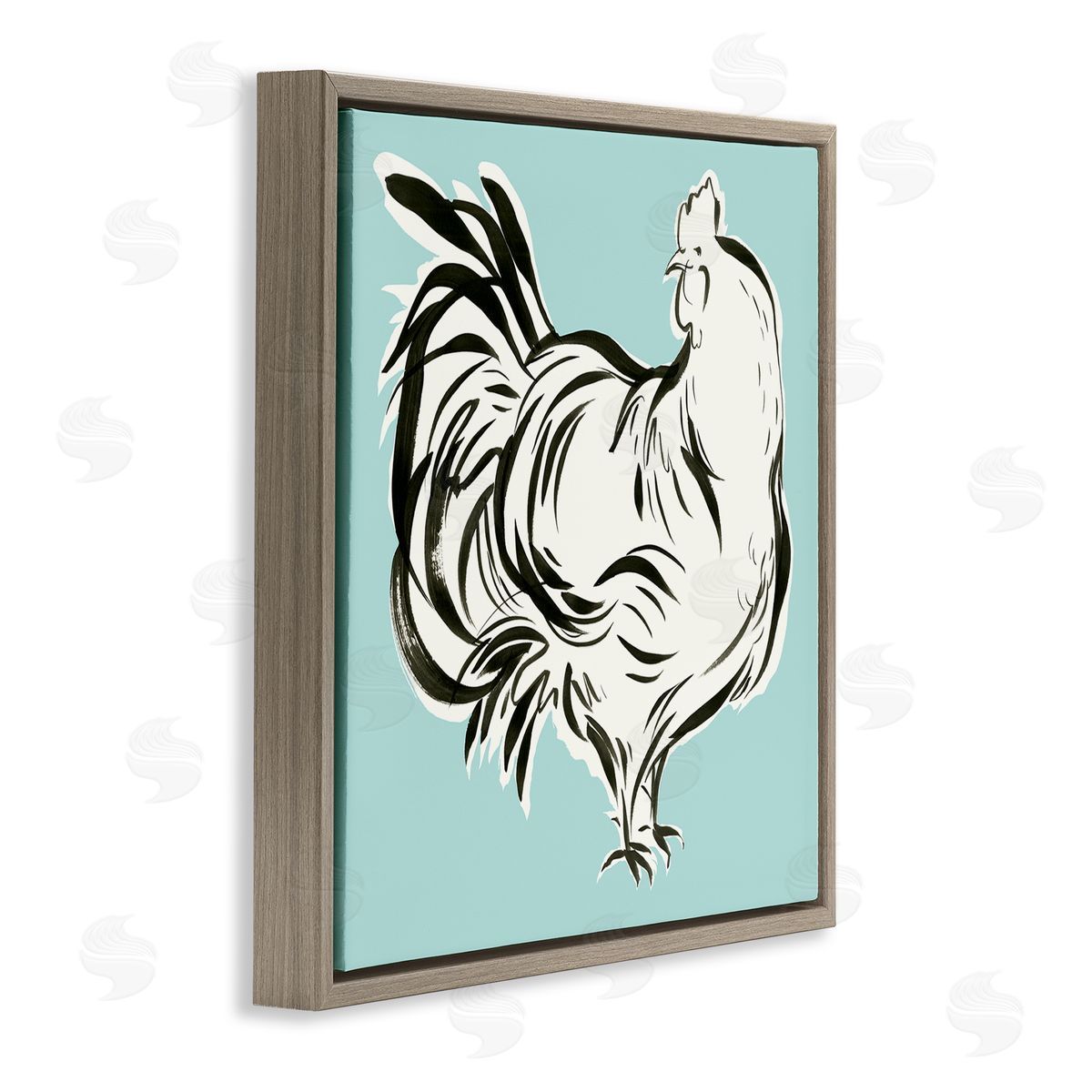 Laura Marr Abstract Hen on Blue Brown Floating Frame Canvas Wall Art Print