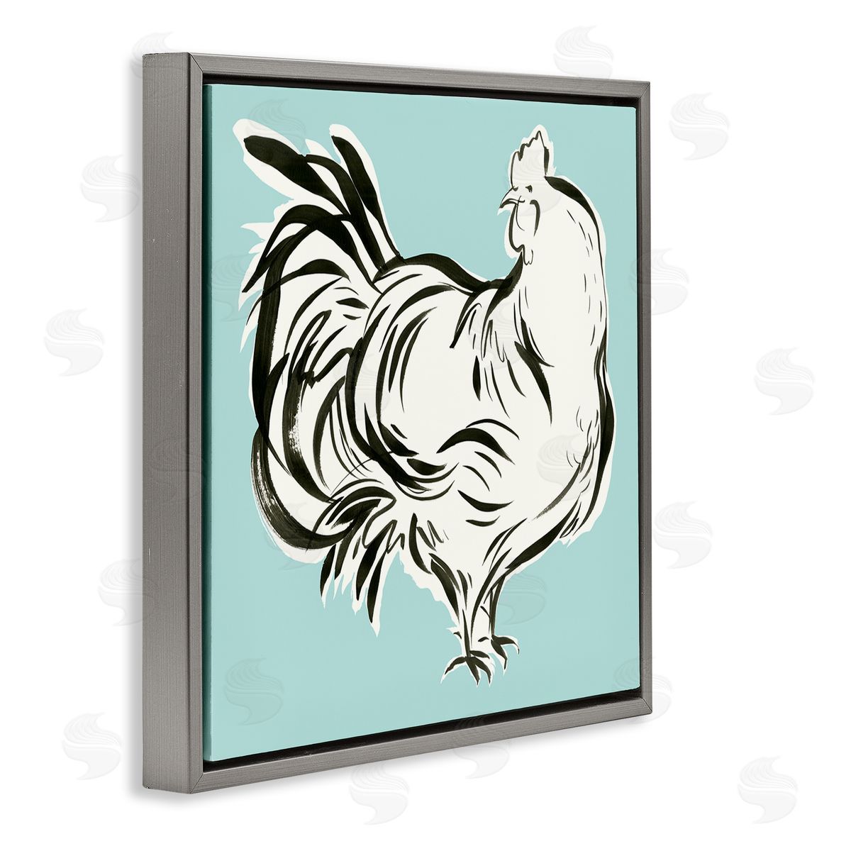Laura Marr Abstract Hen on Blue Gray Floating Frame Canvas Wall Art Print