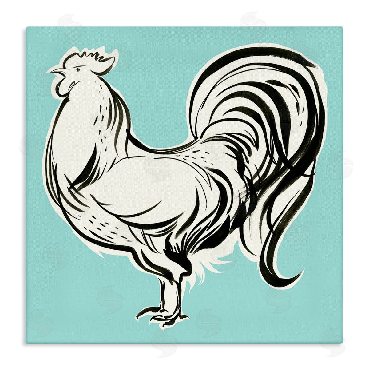 Laura Marr Modern Rooster Drawing Stretched Canvas Wall Art Print