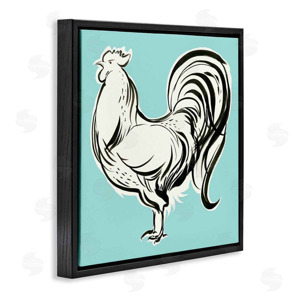 Laura Marr Modern Rooster Drawing Black Floating Frame Canvas Wall Art Print