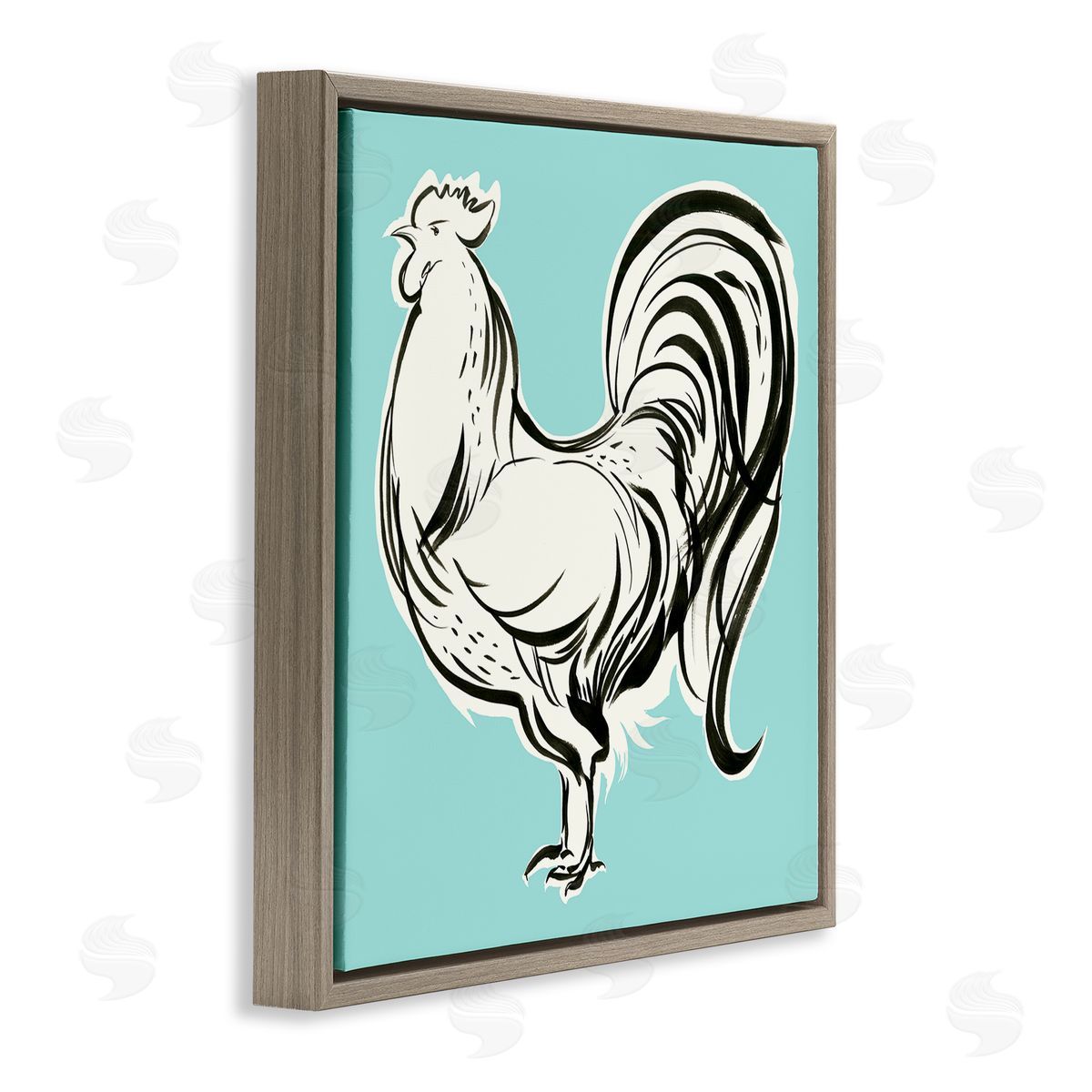 Laura Marr Modern Rooster Drawing Brown Floating Frame Canvas Wall Art Print