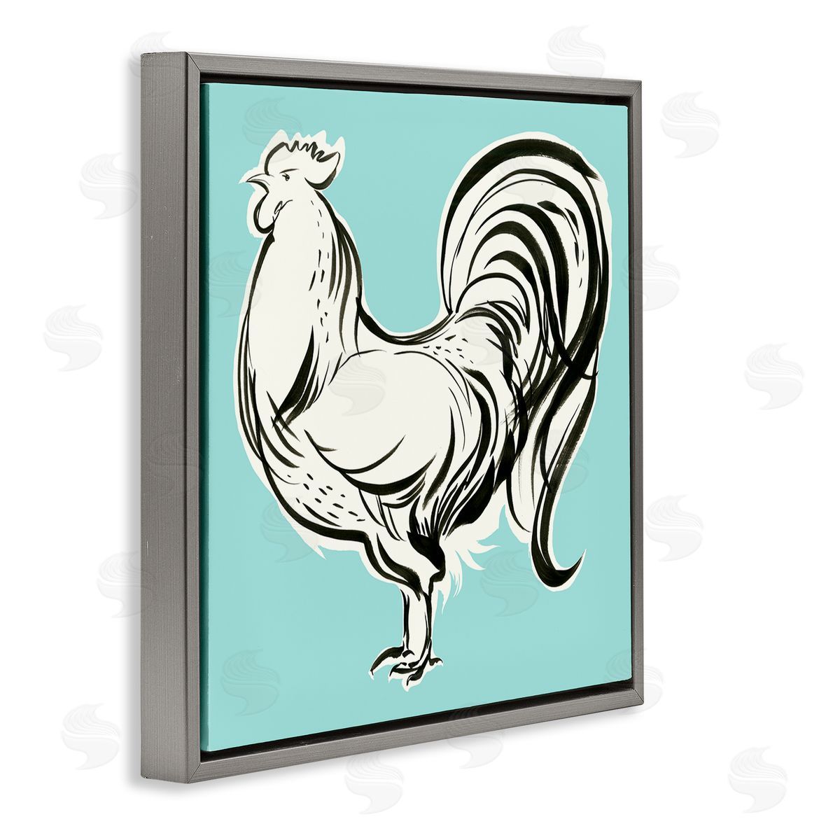 Laura Marr Modern Rooster Drawing Gray Floating Frame Canvas Wall Art Print