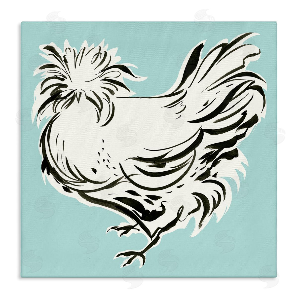 Laura Marr Modern Chicken on Blue Stretched Canvas Wall Art Print