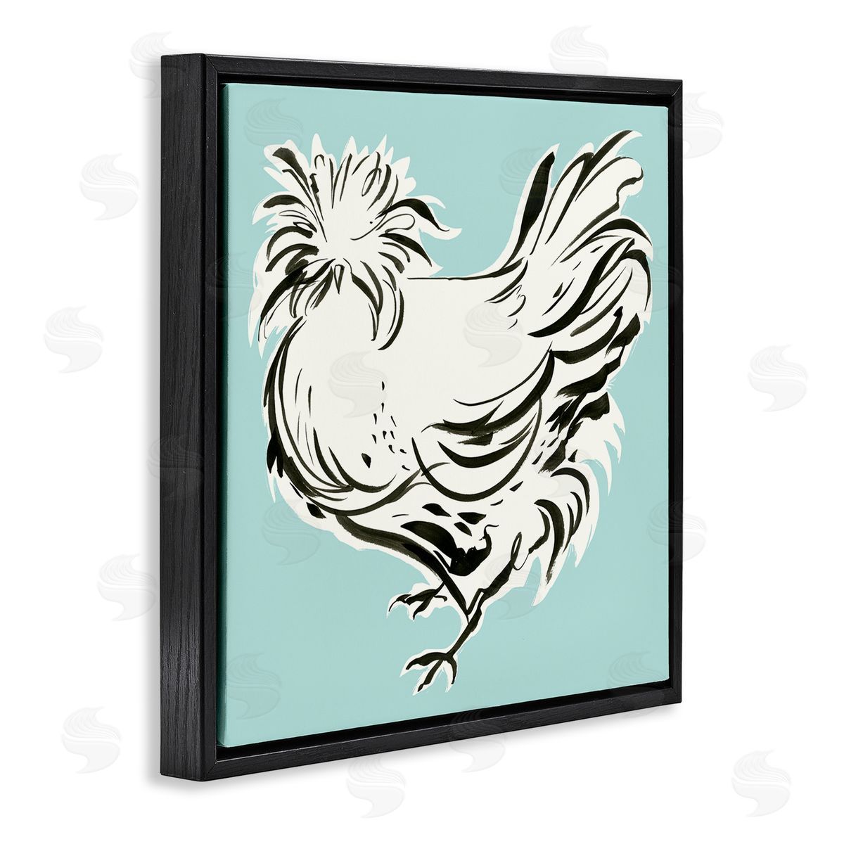 Laura Marr Modern Chicken on Blue Black Floating Frame Canvas Wall Art Print