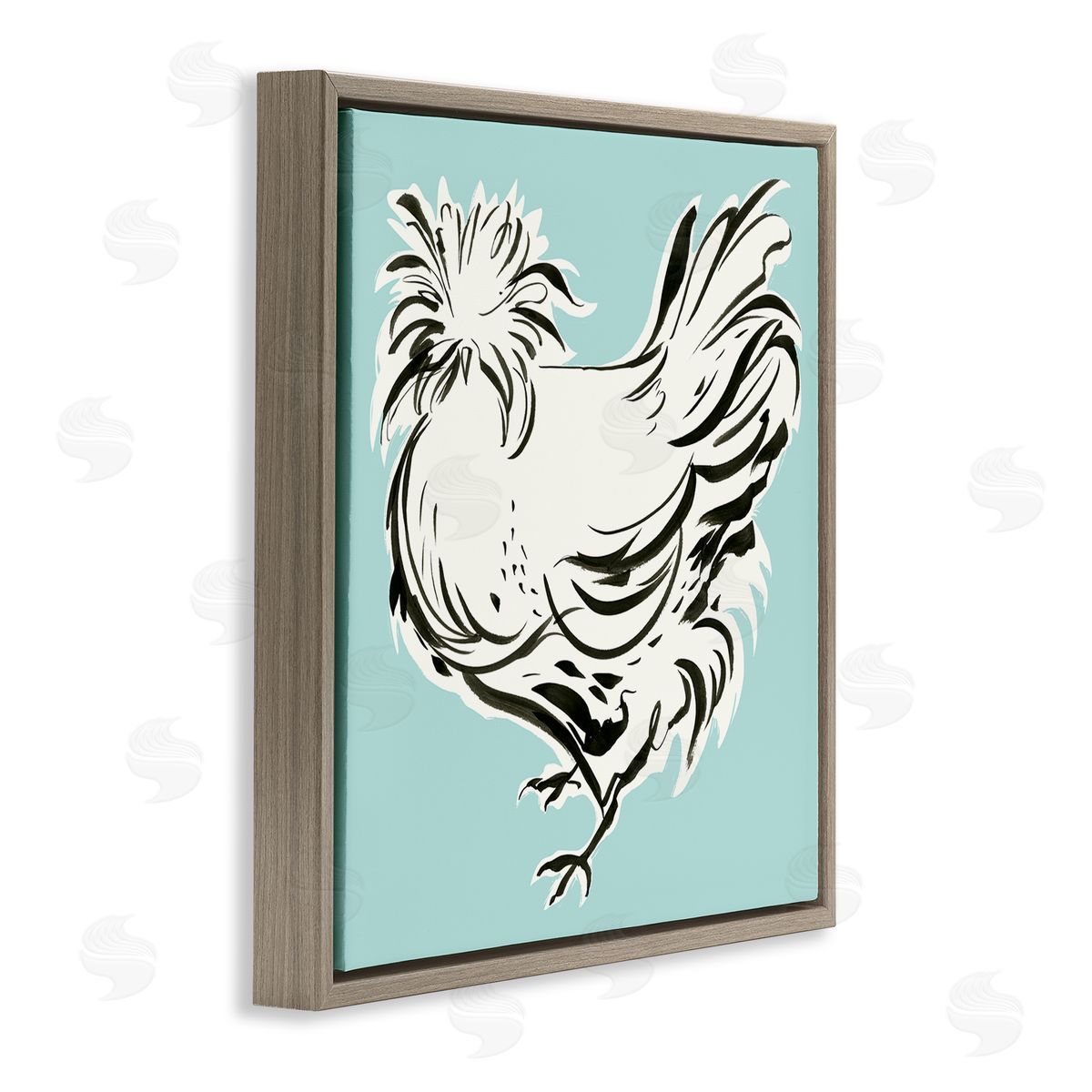 Laura Marr Modern Chicken on Blue Brown Floating Frame Canvas Wall Art Print