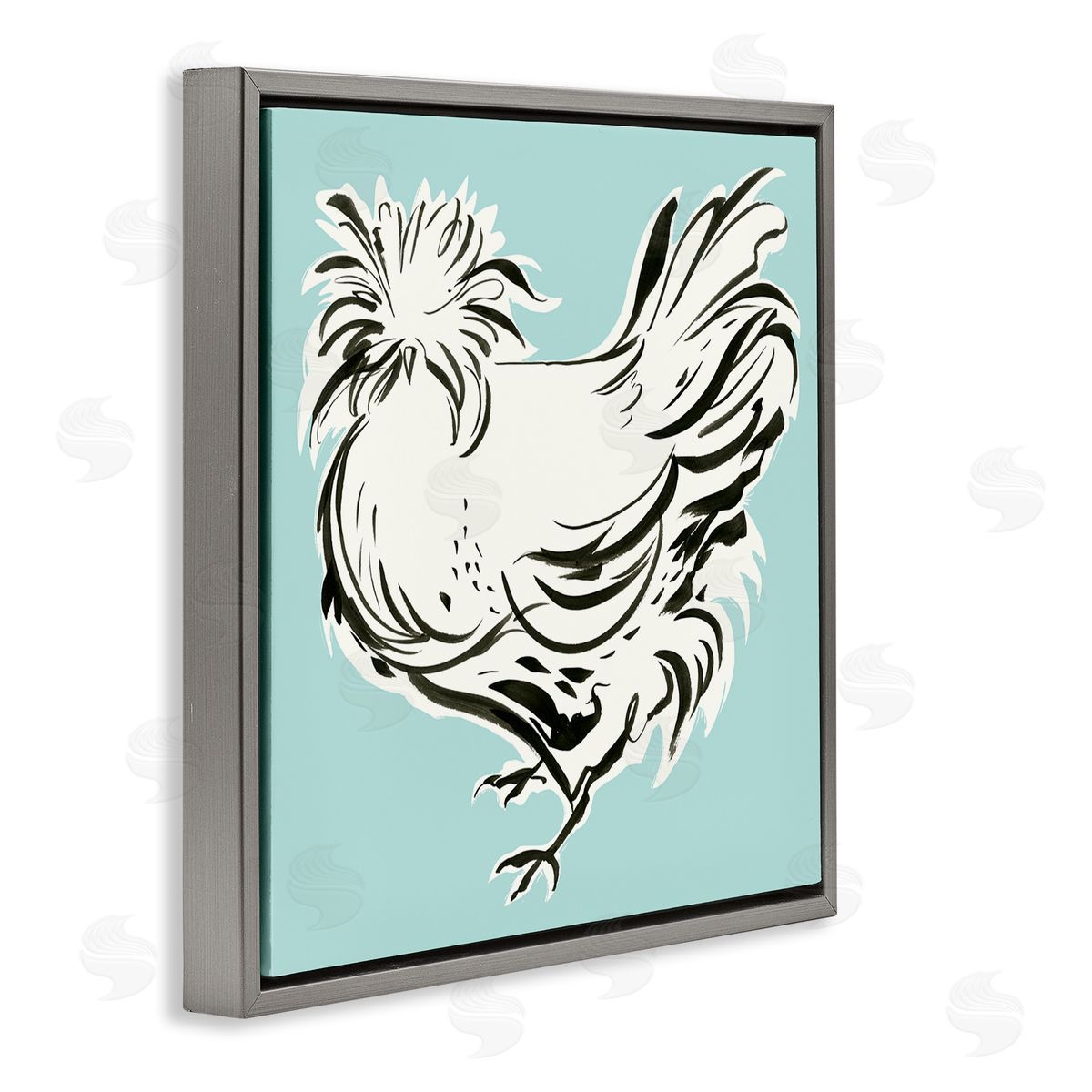 Laura Marr Modern Chicken on Blue Gray Floating Frame Canvas Wall Art Print