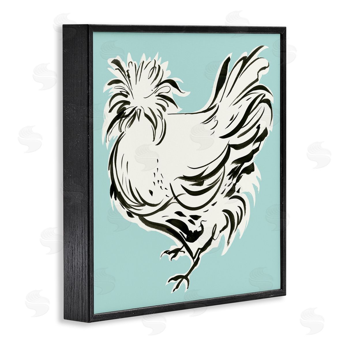 Laura Marr Modern Chicken on Blue Black Framed Glicee Wall Art Print