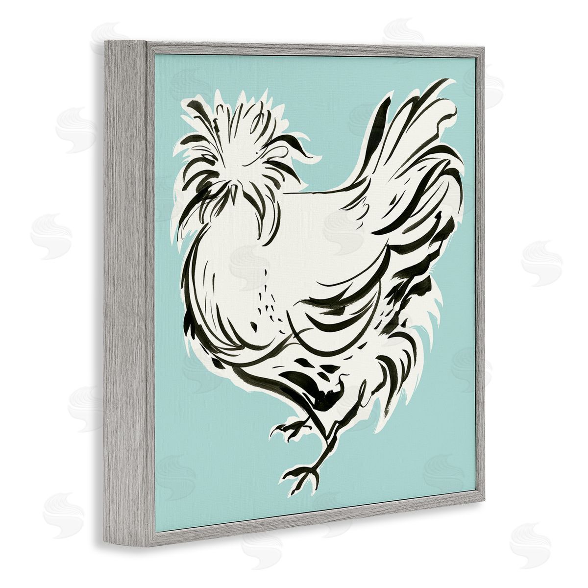 Laura Marr Modern Chicken on Blue Gray Framed Glicee Wall Art Print
