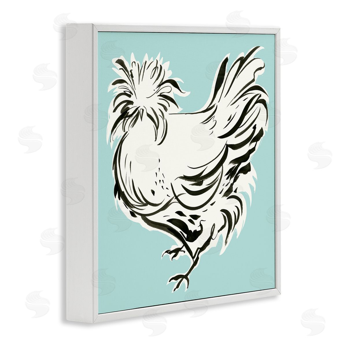 Laura Marr Modern Chicken on Blue White Framed Glicee Wall Art Print