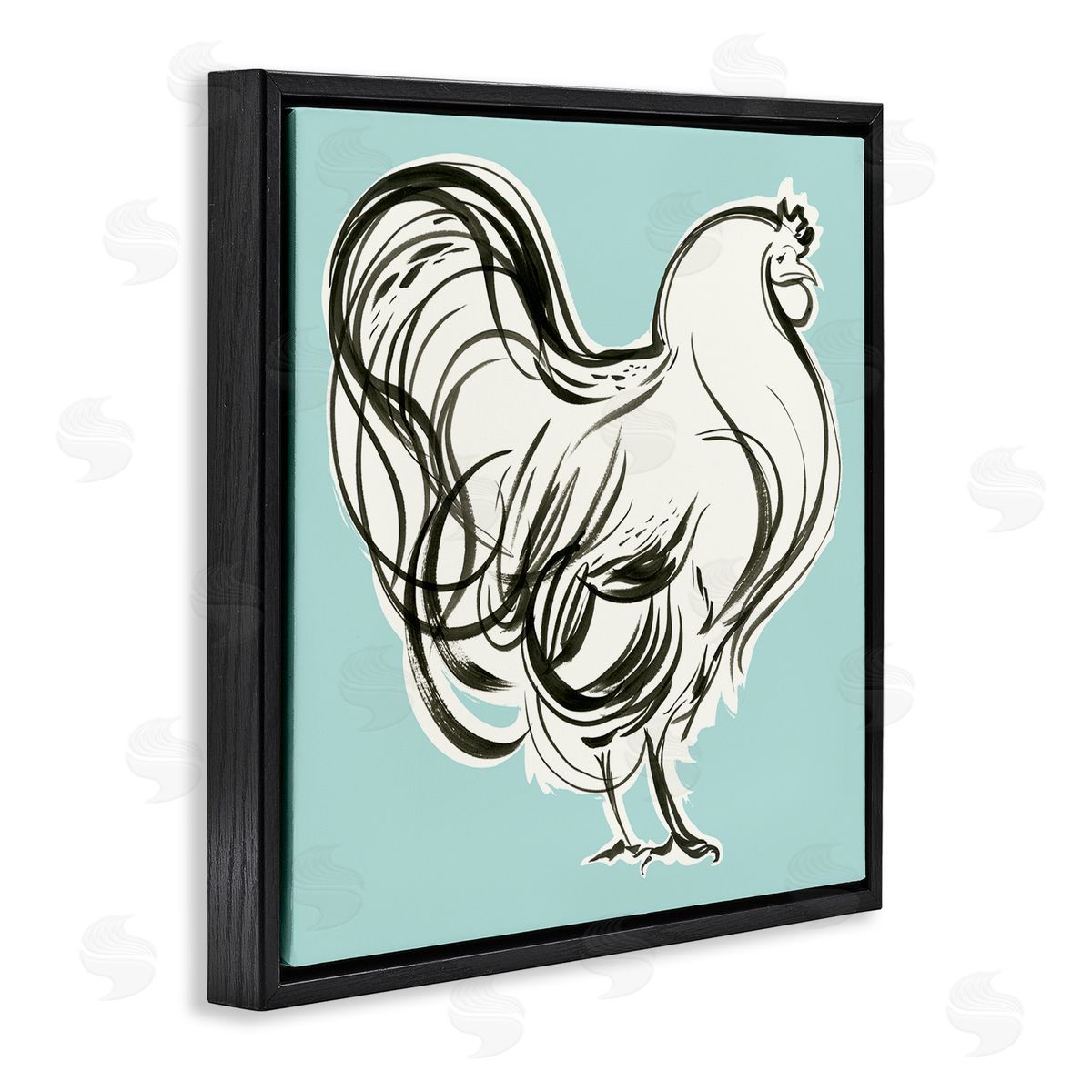 Laura Marr Rooster Drawing on Blue Black Floating Frame Canvas Wall Art Print