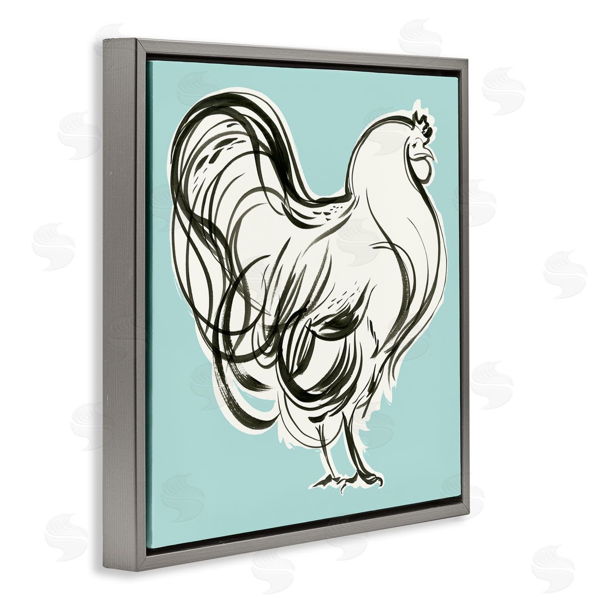 Laura Marr Rooster Drawing on Blue Gray Floating Frame Canvas Wall Art Print