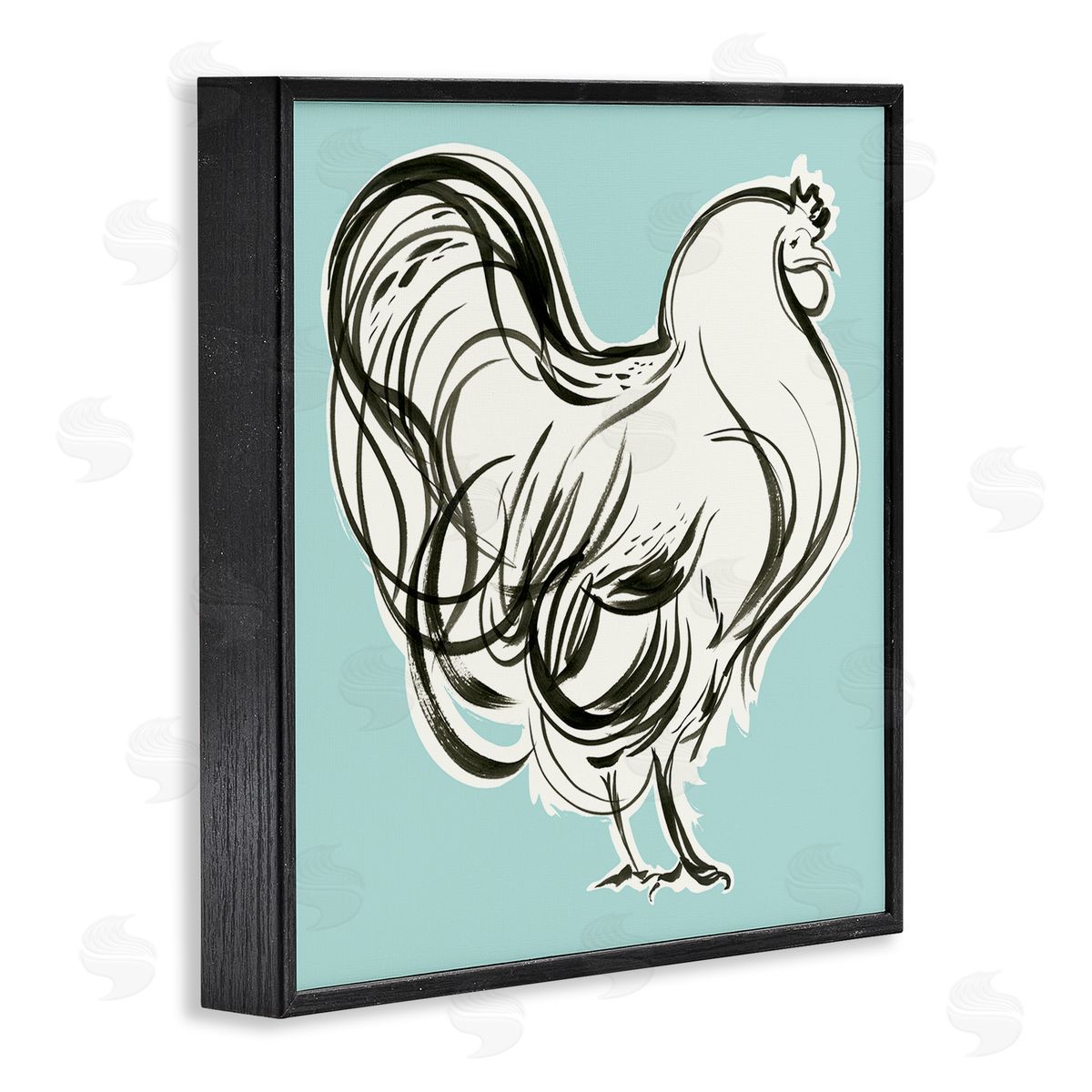 Laura Marr Rooster Drawing on Blue Black Framed Glicee Wall Art Print