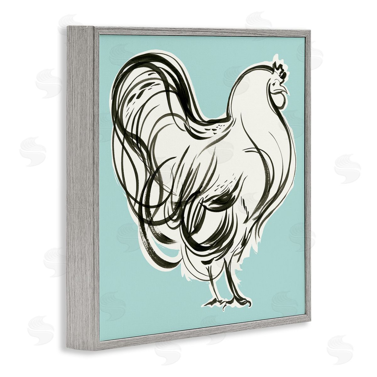 Laura Marr Rooster Drawing on Blue Gray Framed Glicee Wall Art Print