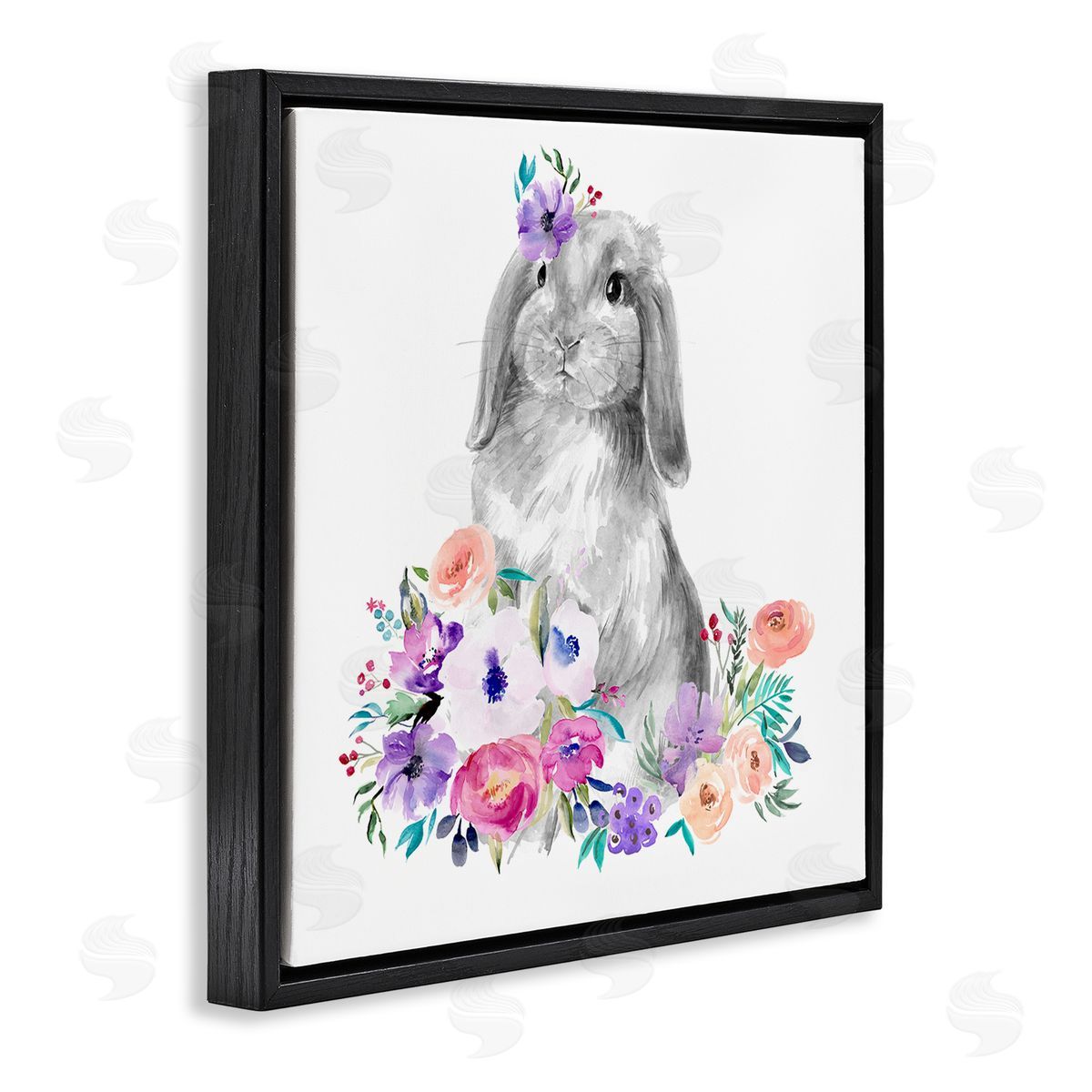 Jennifer Paxton Parker Spring Florals Rabbit Black Floating Frame Canvas Wall Art Print