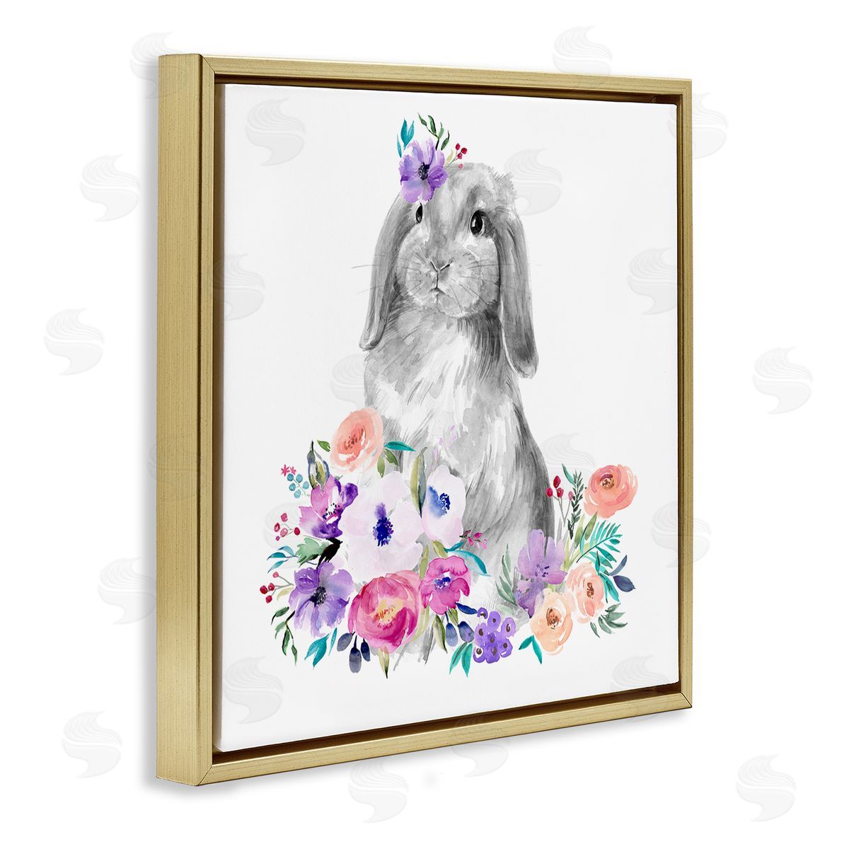 Jennifer Paxton Parker Spring Florals Rabbit Gold Floating Frame Canvas Wall Art Print