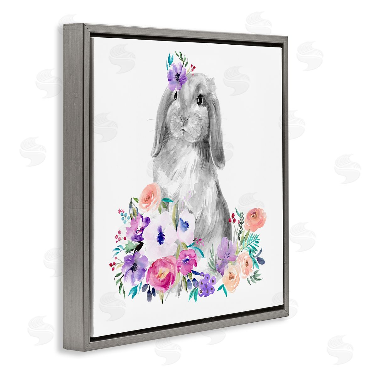 Jennifer Paxton Parker Spring Florals Rabbit Gray Floating Frame Canvas Wall Art Print