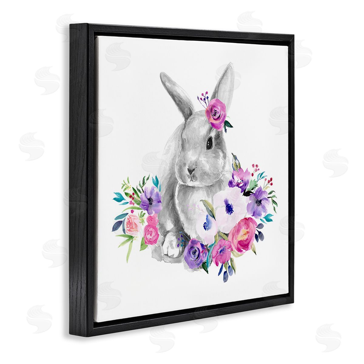 Jennifer Paxton Parker Bunny with Spring Roses Black Floating Frame Canvas Wall Art Print