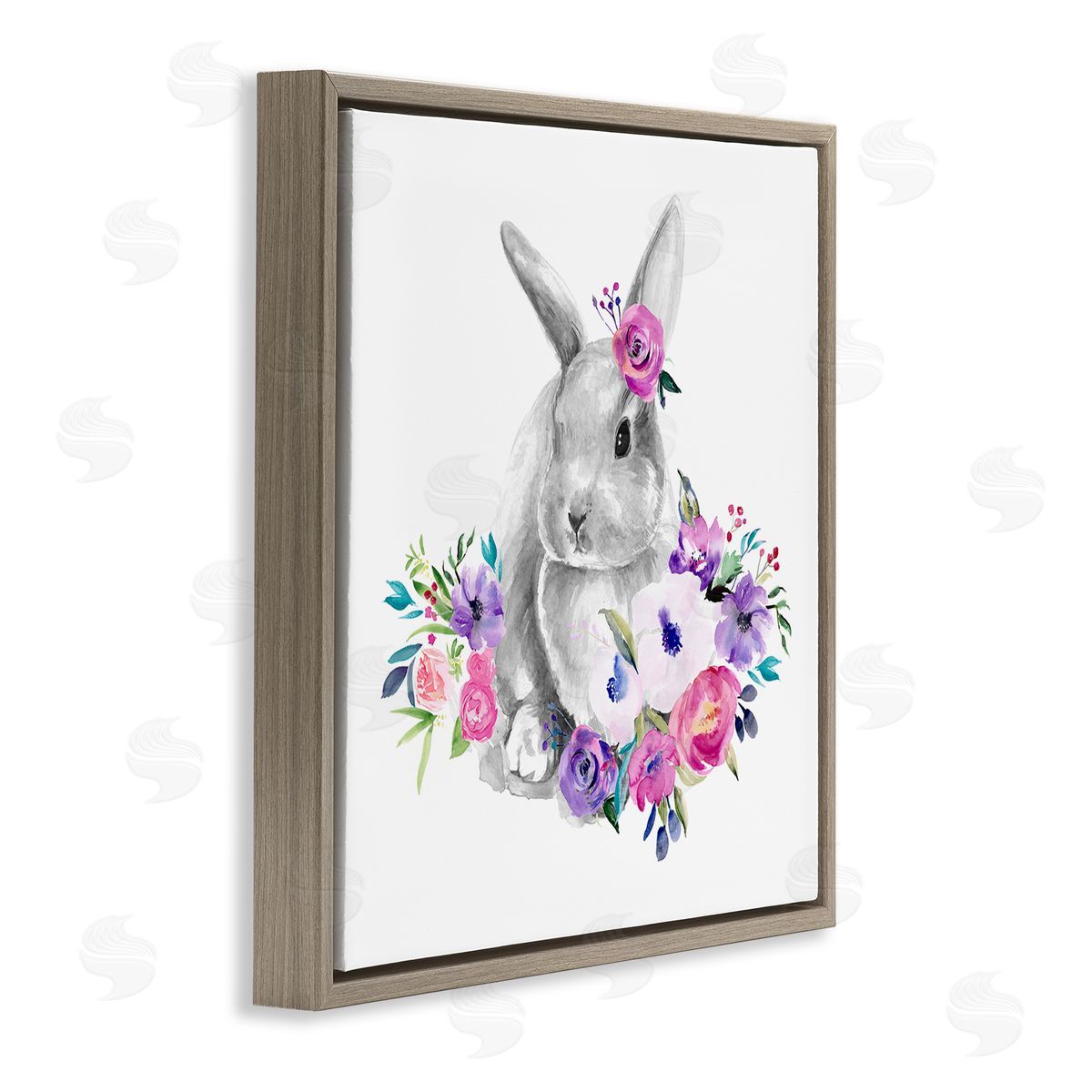 Jennifer Paxton Parker Bunny with Spring Roses Brown Floating Frame Canvas Wall Art Print