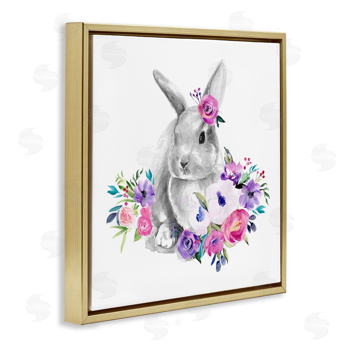 Jennifer Paxton Parker Bunny with Spring Roses Gold Floating Frame Canvas Wall Art Print