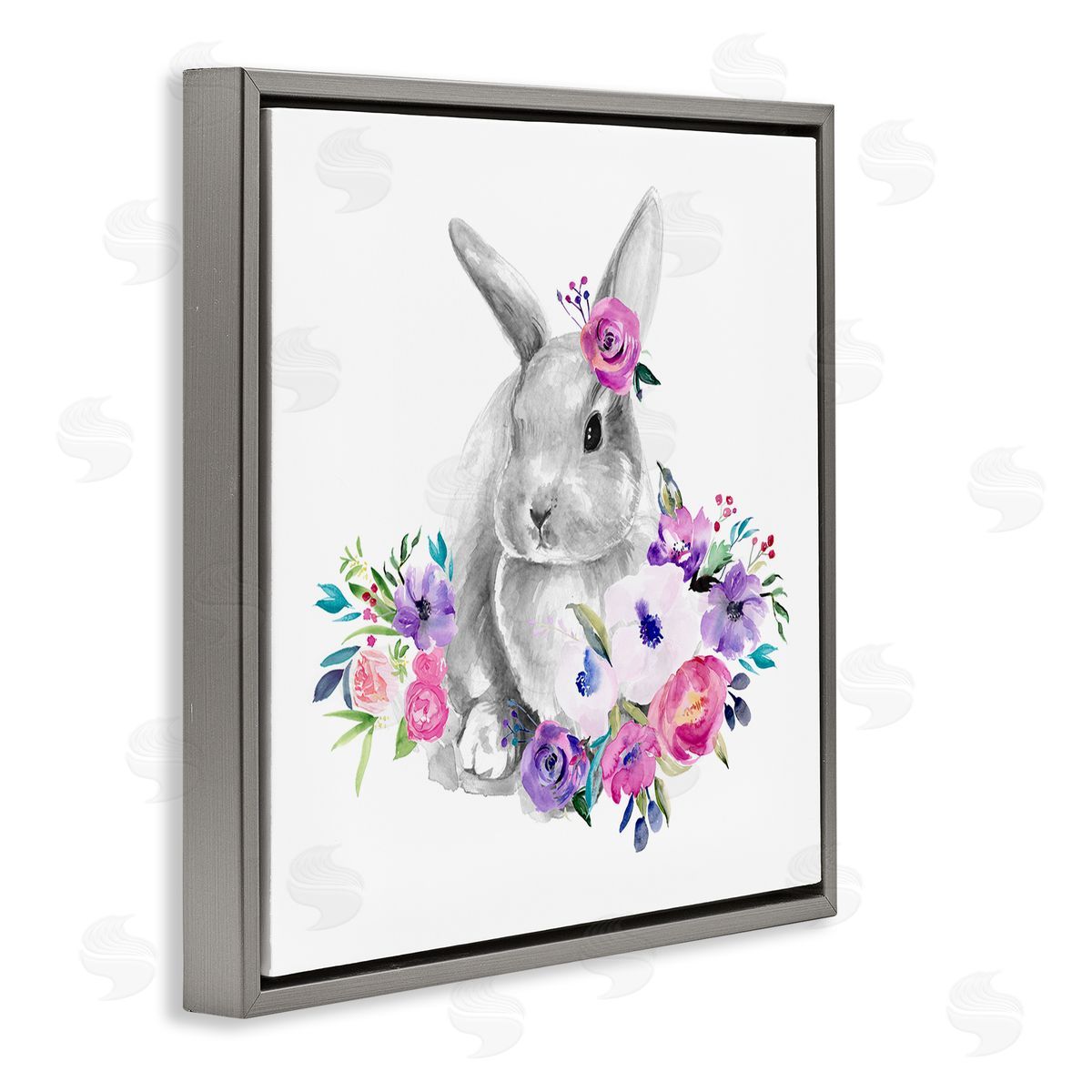 Jennifer Paxton Parker Bunny with Spring Roses Gray Floating Frame Canvas Wall Art Print