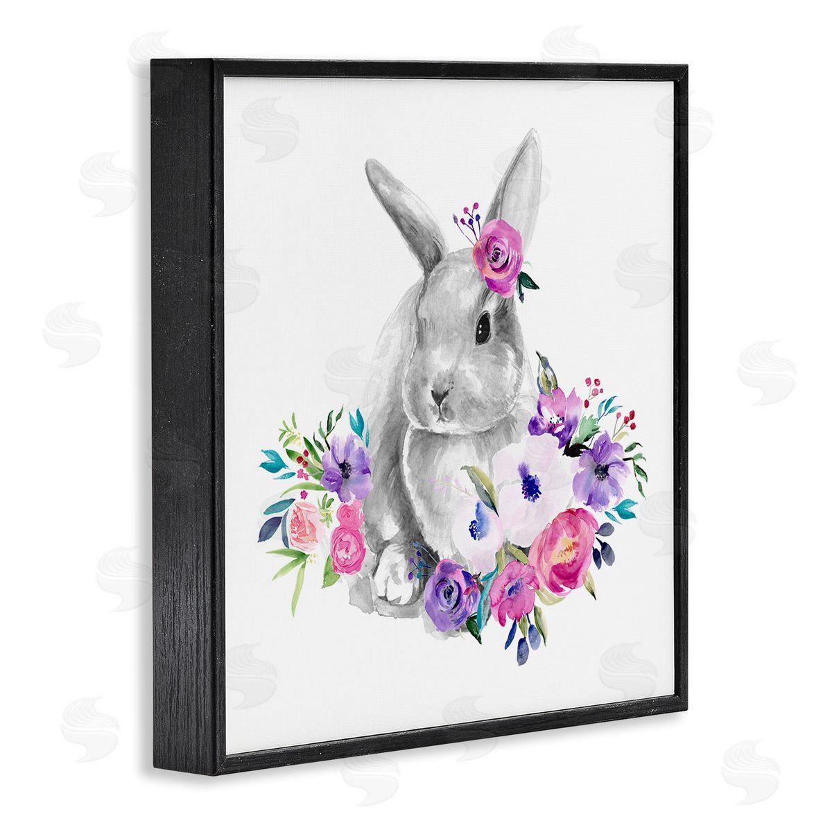 Jennifer Paxton Parker Bunny with Spring Roses Black Framed Glicee Wall Art Print