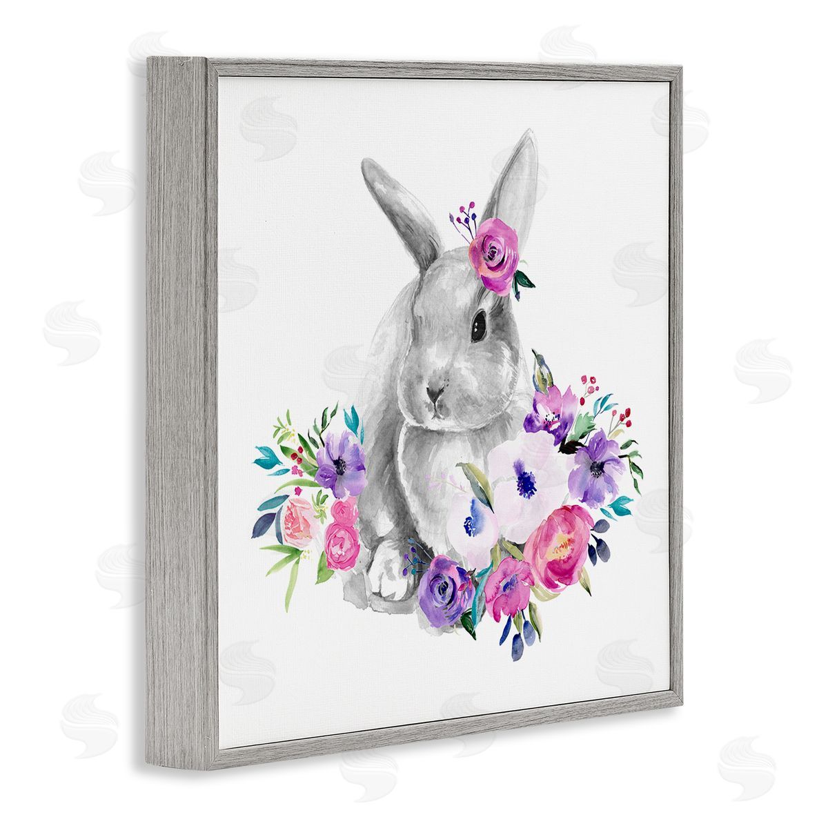 Jennifer Paxton Parker Bunny with Spring Roses Gray Framed Glicee Wall Art Print