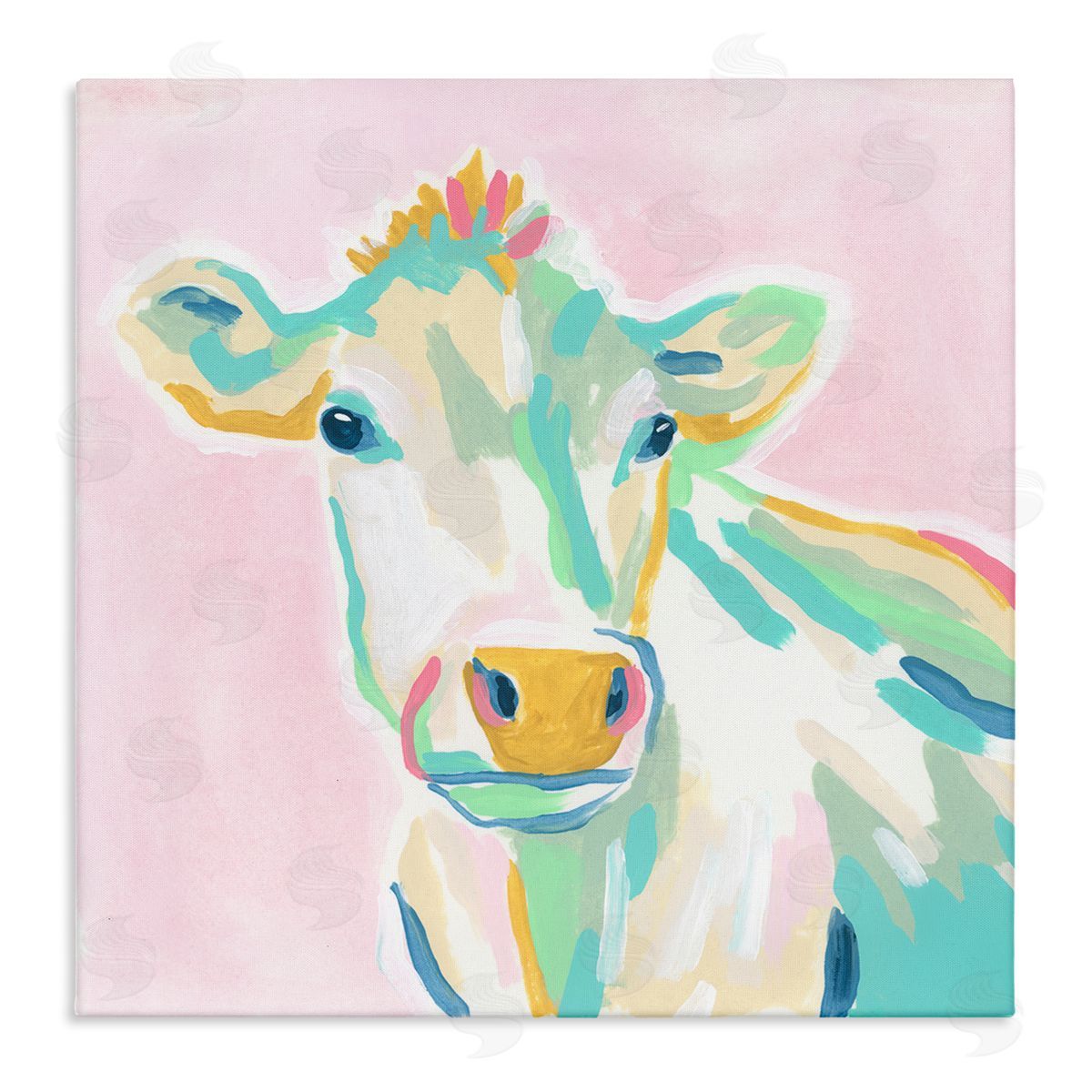 June Erica Vess Pastel Cow Painting Stretched Canvas Wall Art Print
