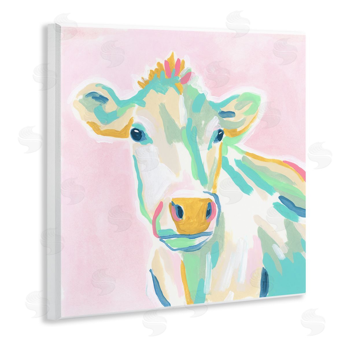 June Erica Vess Pastel Cow Painting Wooden Wall Plaque Art Print